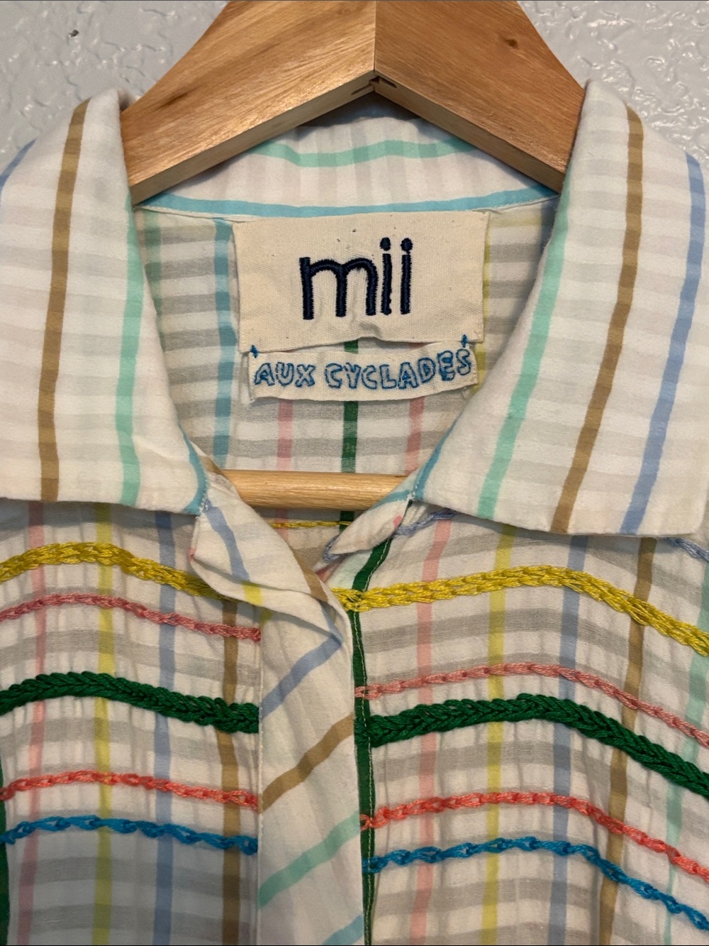 Mii White Multicolor Plaid Short Sleeve Button-Down Top - Picture 2 of 6